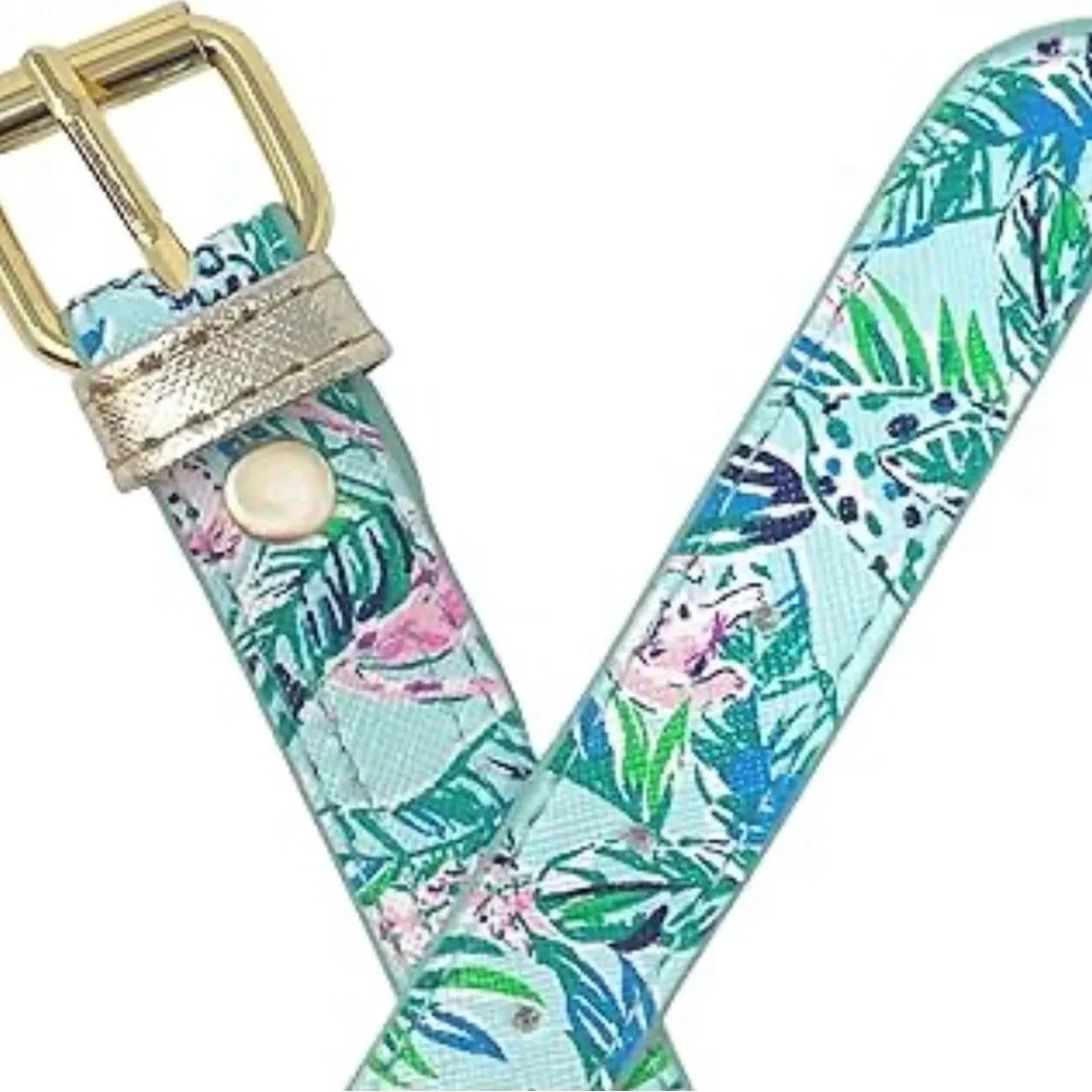Lilly Pulitzer Dog Collar and Leash, Seasalt Blue Barking Up The Palm Tree